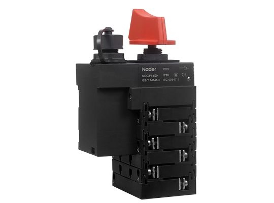 Кулачковый переключатель NDG3V-50H F. In=8..50 A, Un=220..1000V AC/500..1500V DC, Кол-во кулачков: 2..8 Кат. прим.: AC-22B, DC-21B, DC-PV1/2 Установка: дверь