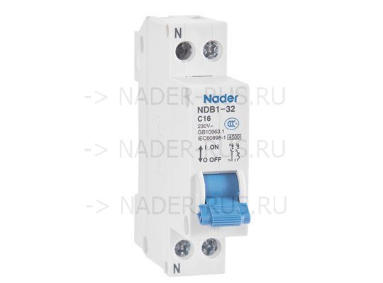 Модульный автоматический выключатель NDB1-32C16/1P+N Вид слева