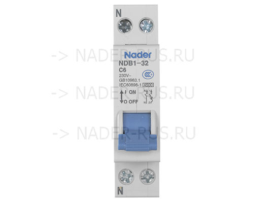 Модульный автоматический выключатель NDB1-32C6/1P+N Вид спереди